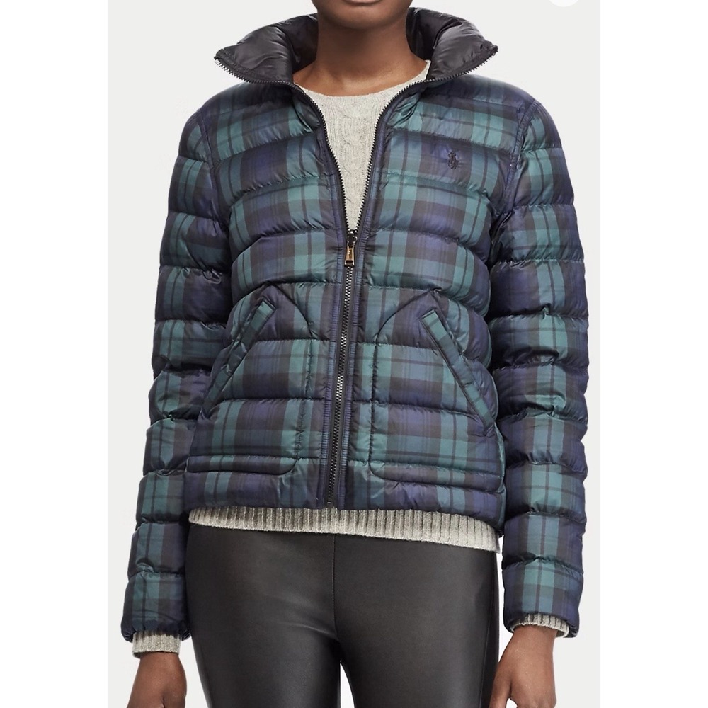 Polo Ralph Lauren Reversible Quilted Down Jacket Blackwatch Plaid Size M Puffer
